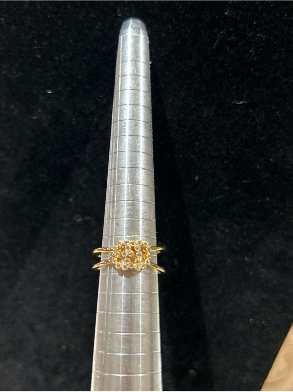 Gold color dainty ring with clear stones